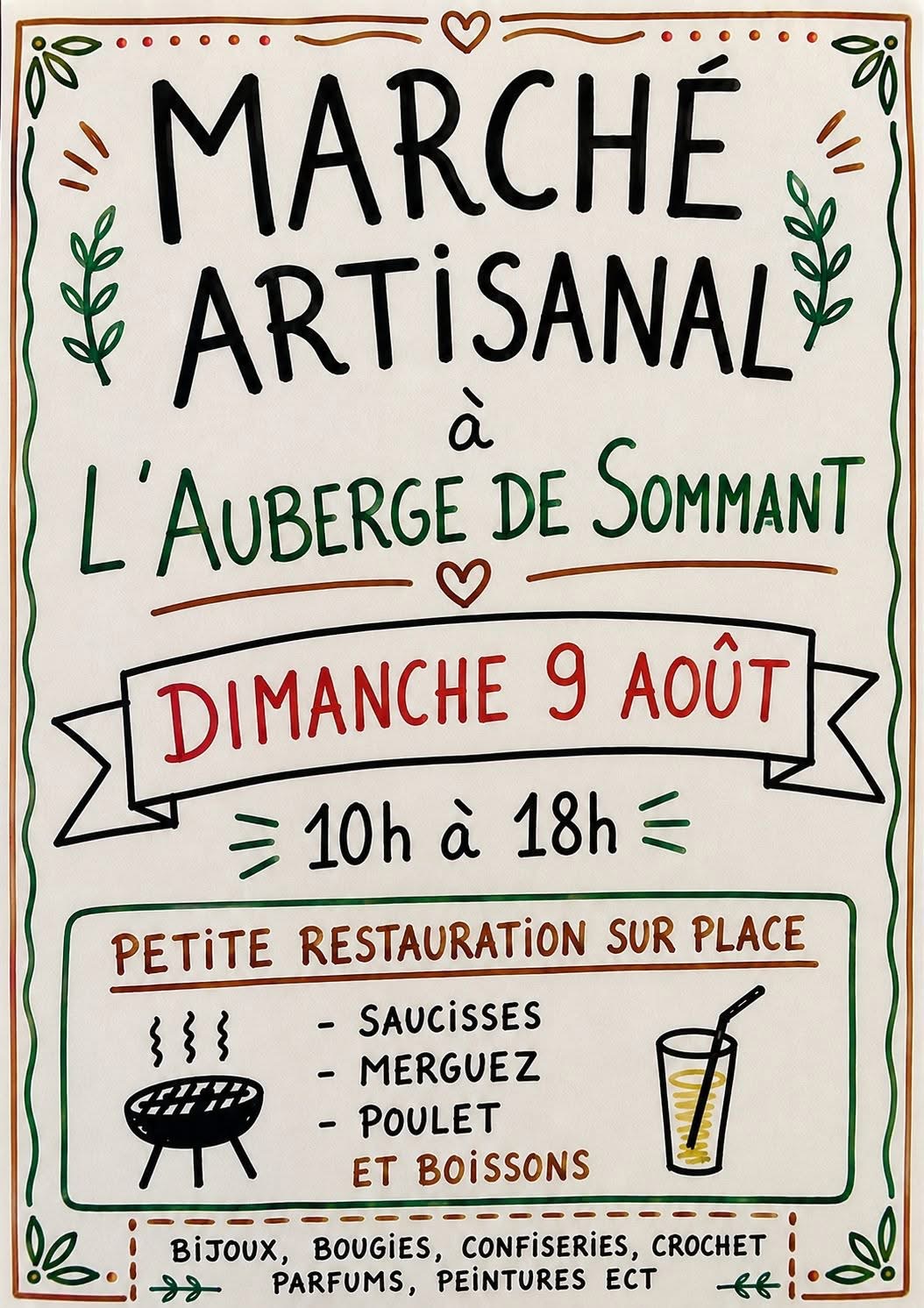 Marché artisanal à l'Auberge de Sommant 09/08/2026
